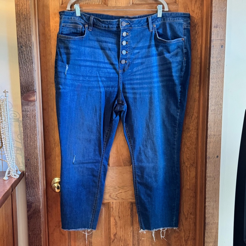 LC Lauren Conrad High-Rise 5-Button Skinny Ankle Jeans with Raw Hem- Size 24W